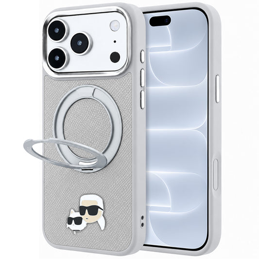 Pouzdro MagSafe pro Apple iPhone 18 Pro / 17 Pro, Karl Lagerfeld, Ring Stand 360 Karl & Choupette Pin, šedé