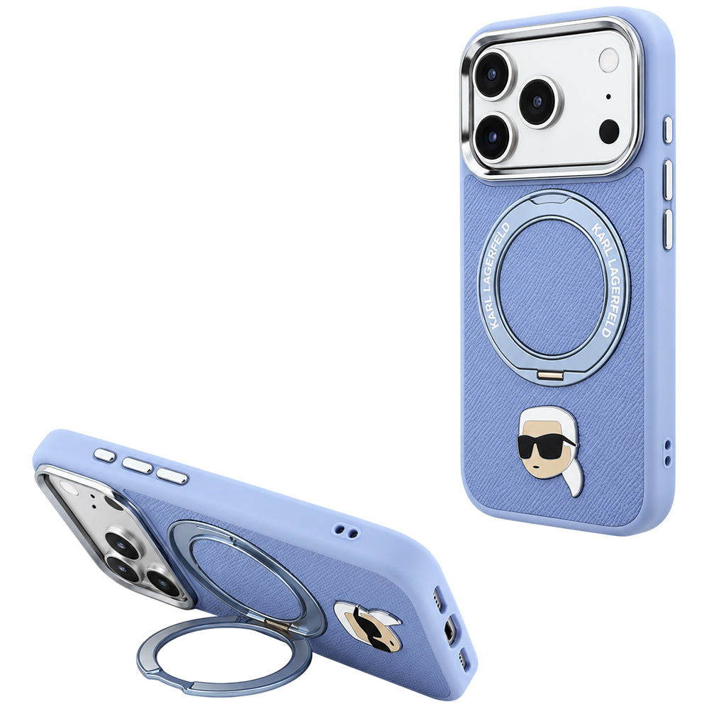 MagSafe pouzdro pro Apple iPhone 18 Pro / 17 Pro, Karl Lagerfeld, Ring Stand 360 Karl Pin, modré