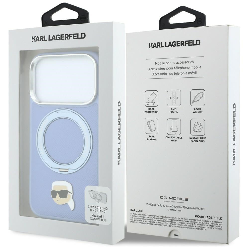 MagSafe pouzdro pro Apple iPhone 18 Pro / 17 Pro, Karl Lagerfeld, Ring Stand 360 Karl Pin, modré