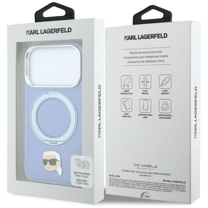 MagSafe pouzdro pro Apple iPhone 18 Pro / 17 Pro, Karl Lagerfeld, Ring Stand 360 Karl Pin, modré
