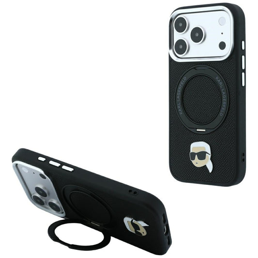 MagSafe pouzdro pro Apple iPhone 18 Pro / 17 Pro, Karl Lagerfeld, Ring Stand 360 Karl Pin, černé