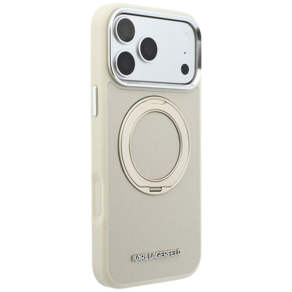 MagSafe Case for Apple iPhone 18 Pro / 17 Pro, Karl Lagerfeld, Ring Stand 360 Saffiano, Beige