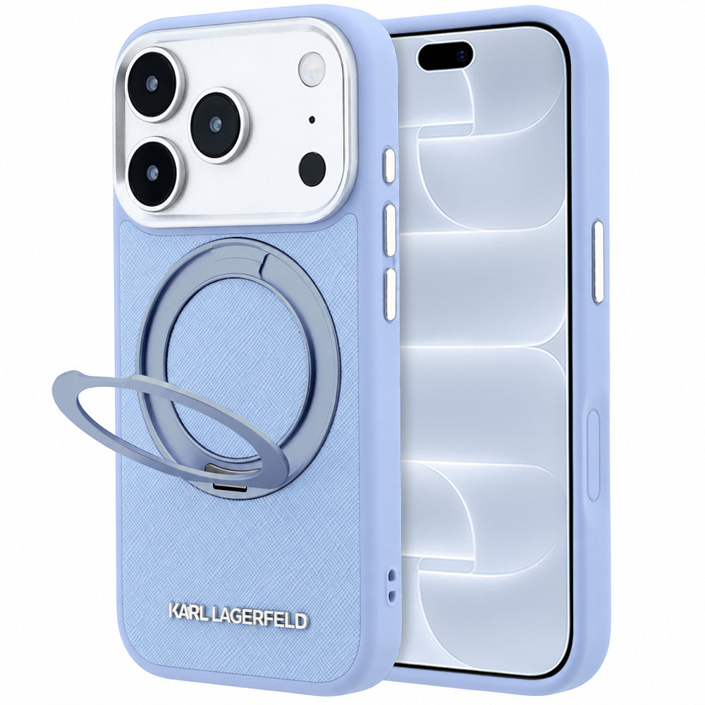 MagSafe pouzdro pro Apple iPhone 18 Pro / 17 Pro, Karl Lagerfeld, Ring Stand 360 Saffiano, Bleu