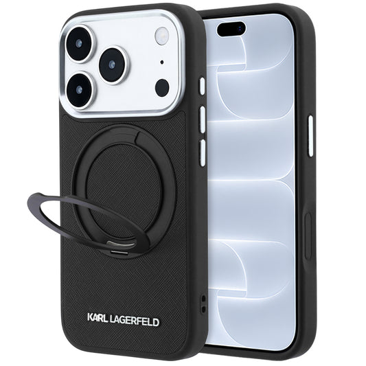 MagSafe pouzdro pro Apple iPhone 18 Pro / 17 Pro, Karl Lagerfeld, Ring Stand 360 Saffiano, černé