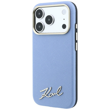 MagSafe pouzdro pro Apple iPhone 18 Pro / 17 Pro, Karl Lagerfeld, Saffiano Small Script Metal Logo, Bleu