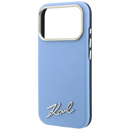 MagSafe pouzdro pro Apple iPhone 18 Pro / 17 Pro, Karl Lagerfeld, Saffiano Small Script Metal Logo, Bleu