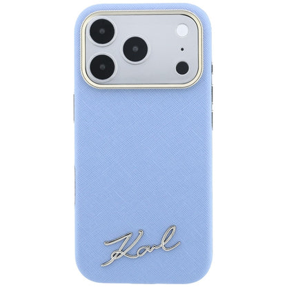 MagSafe pouzdro pro Apple iPhone 18 Pro / 17 Pro, Karl Lagerfeld, Saffiano Small Script Metal Logo, Bleu