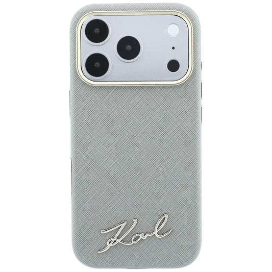 MagSafe pouzdro pro Apple iPhone 18 Pro / 17 Pro, Karl Lagerfeld, Saffiano Small Script Metal Logo, Šedá Béžová
