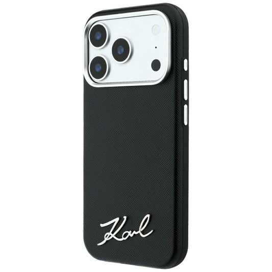 MagSafe pouzdro pro Apple iPhone 18 Pro / 17 Pro, Karl Lagerfeld, Saffiano Small Script Metal Logo, černé