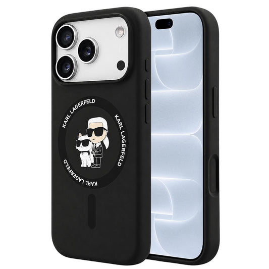 MagSafe pouzdro pro Apple iPhone 18 Pro / 17 Pro, Karl Lagerfeld, silikonový kroužek Karl & Choupette, černé