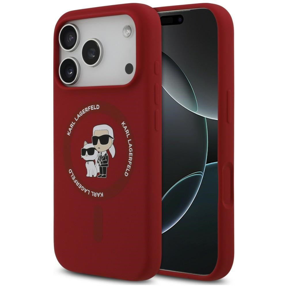 Pouzdro MagSafe pro Apple iPhone 18 Pro / 17 Pro, Karl Lagerfeld, silikonový kroužek Karl & Choupette, růžové
