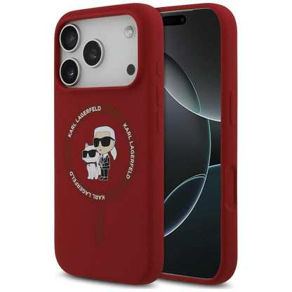 Pouzdro MagSafe pro Apple iPhone 18 Pro / 17 Pro, Karl Lagerfeld, silikonový kroužek Karl & Choupette, růžové