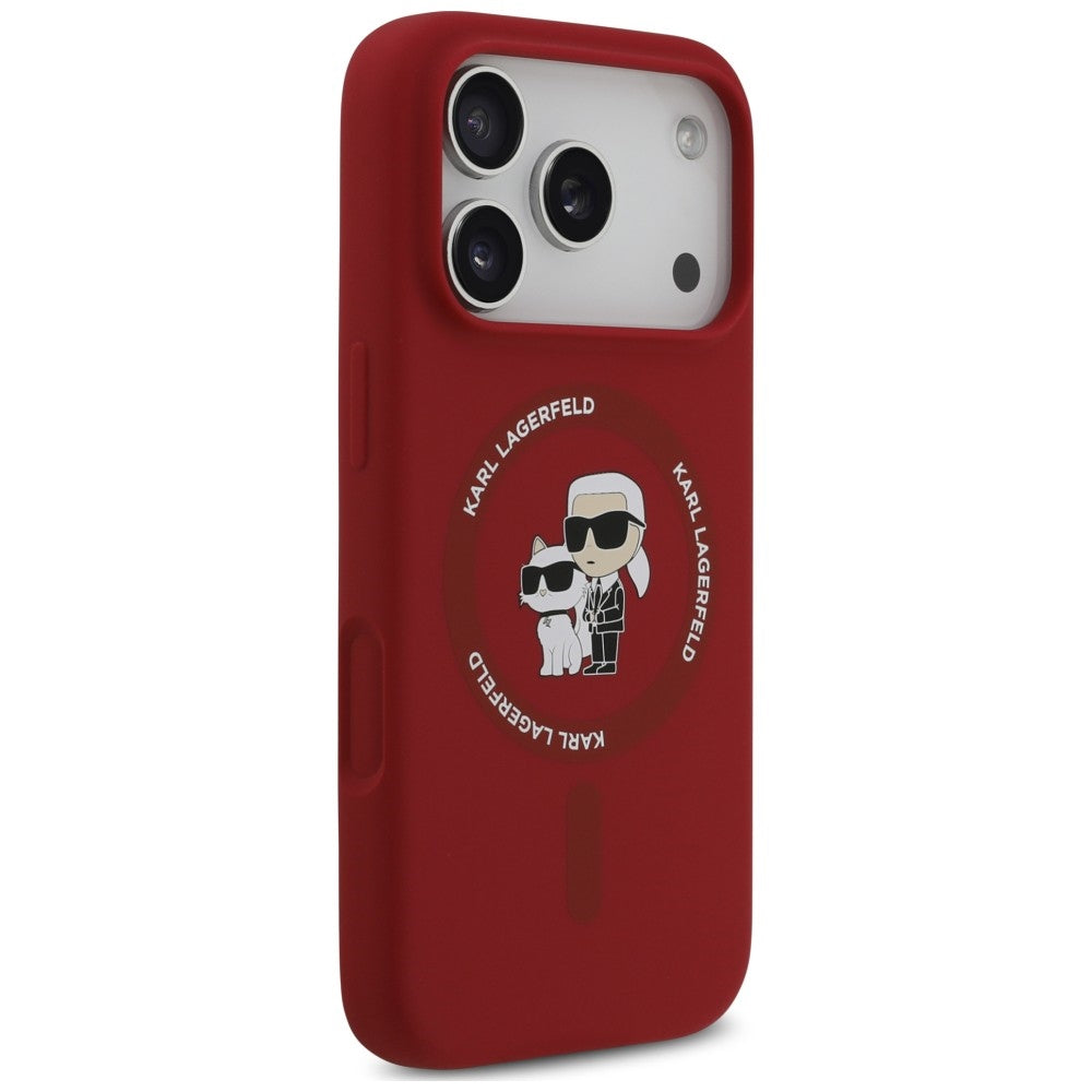Pouzdro MagSafe pro Apple iPhone 18 Pro / 17 Pro, Karl Lagerfeld, silikonový kroužek Karl & Choupette, růžové