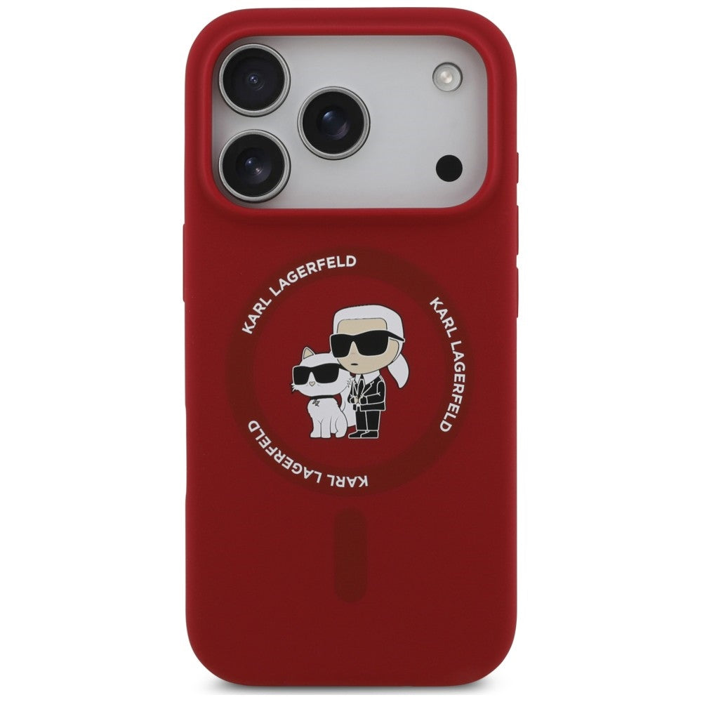 Pouzdro MagSafe pro Apple iPhone 18 Pro / 17 Pro, Karl Lagerfeld, silikonový kroužek Karl & Choupette, růžové