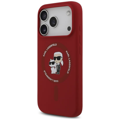 Pouzdro MagSafe pro Apple iPhone 18 Pro / 17 Pro, Karl Lagerfeld, silikonový kroužek Karl & Choupette, růžové