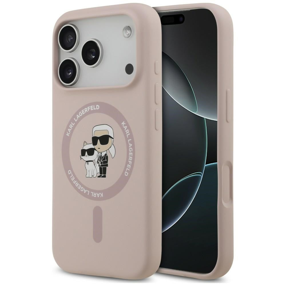 Pouzdro MagSafe pro Apple iPhone 18 Pro / 17 Pro, Karl Lagerfeld, silikonový kroužek Karl & Choupette, růžové
