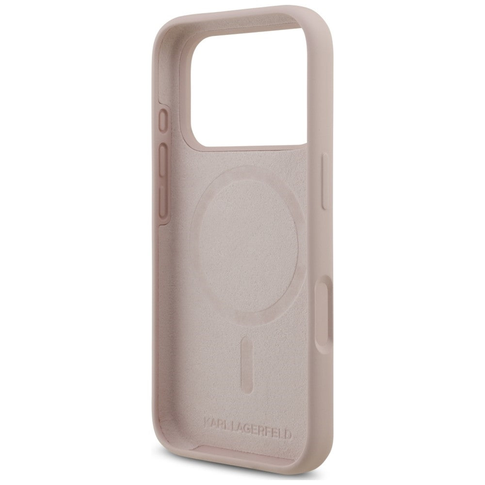 Pouzdro MagSafe pro Apple iPhone 18 Pro / 17 Pro, Karl Lagerfeld, silikonový kroužek Karl & Choupette, růžové