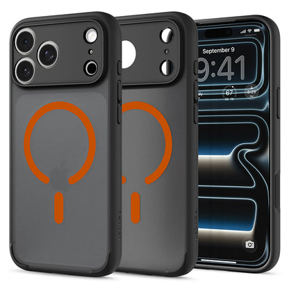 MagSafe pouzdro pro Apple iPhone 18 Pro / 17 Pro, Spigen, Ultra Hybrid, Černá Oranžová Matná ACS12162
