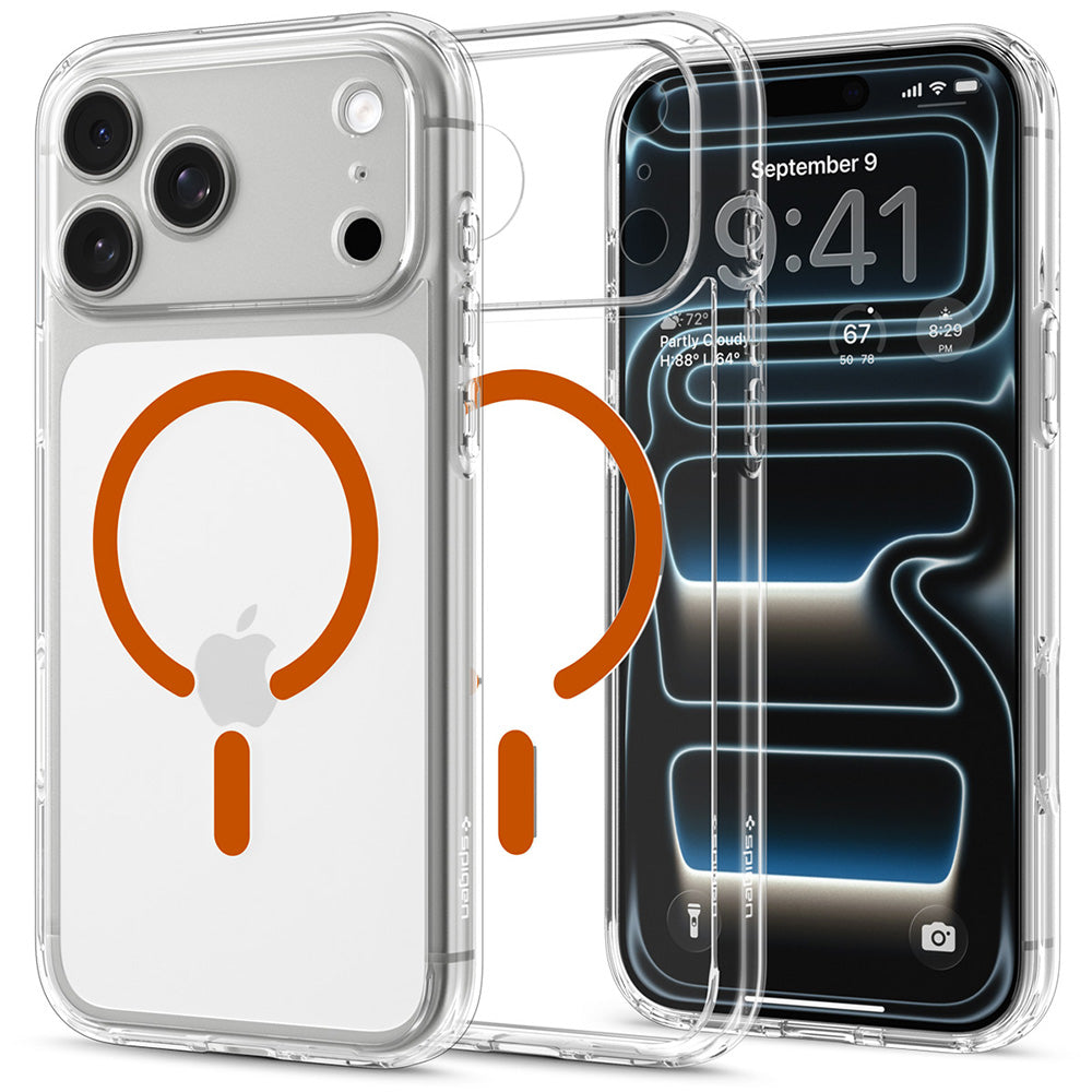 MagSafe pouzdro pro Apple iPhone 18 Pro / 17 Pro, Spigen, Ultra Hybrid, Průhledně oranžové ACS12159