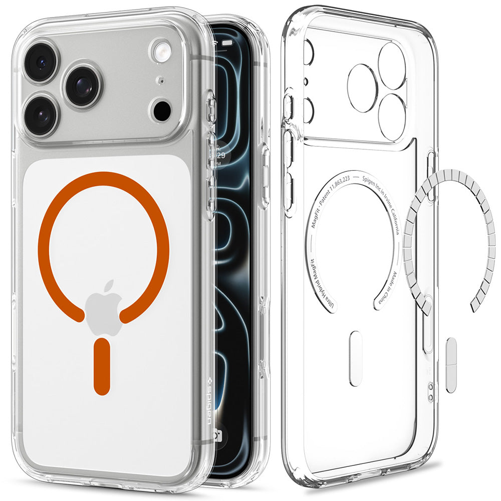 MagSafe pouzdro pro Apple iPhone 18 Pro / 17 Pro, Spigen, Ultra Hybrid, Průhledně oranžové ACS12159