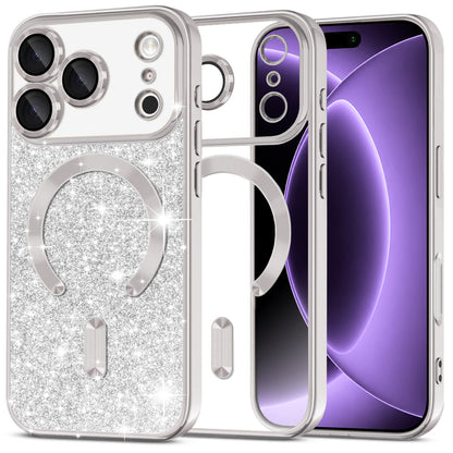 MagSafe Case for Apple iPhone 18 Pro / 17 Pro, Techsuit, Luxury Glitter, Silver