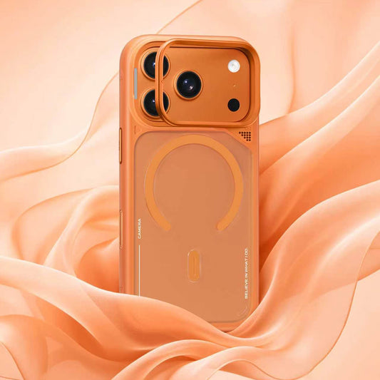 Pouzdro MagSafe pro Apple iPhone 18 Pro Max / 17 Pro Max, Blueo, stojánek s odvodem tepla, saténově oranžové