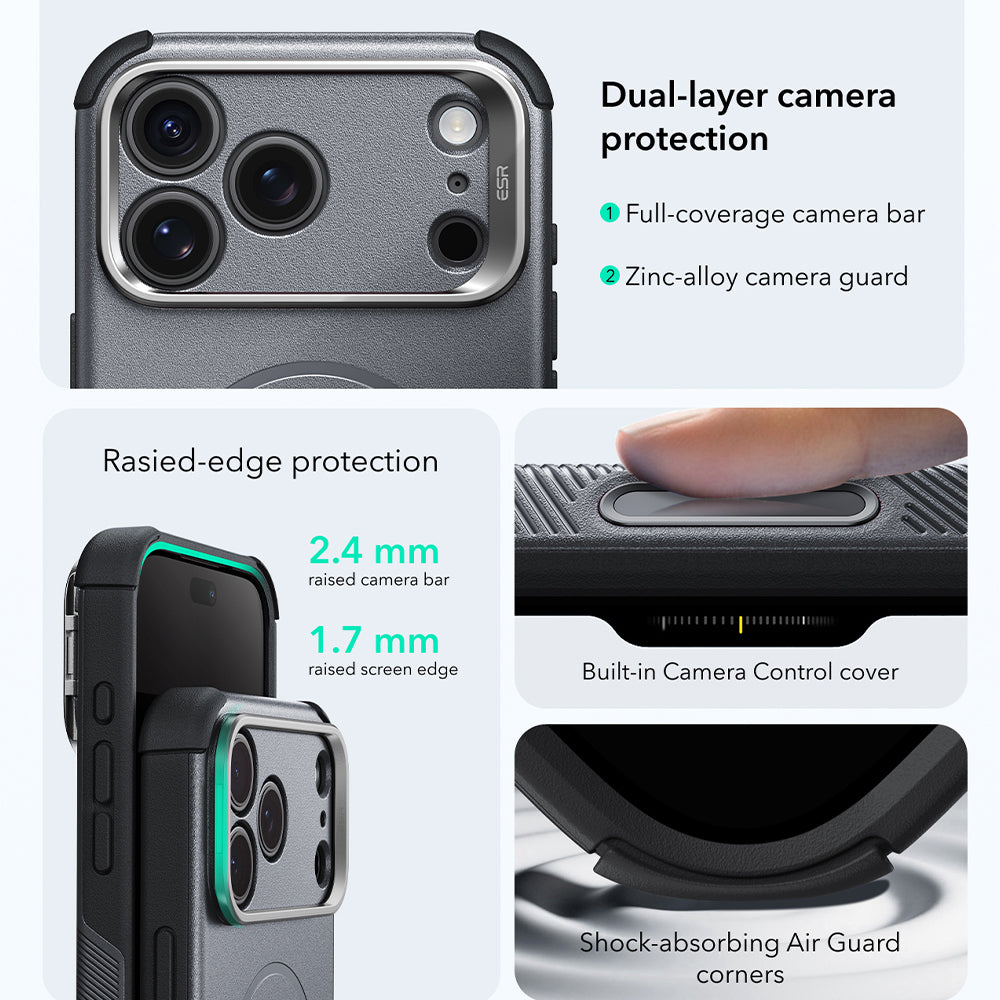 MagSafe pouzdro pro Apple iPhone 18 Pro Max / 17 Pro Max, ESR, Cyber Armor Kickstand, Šedé