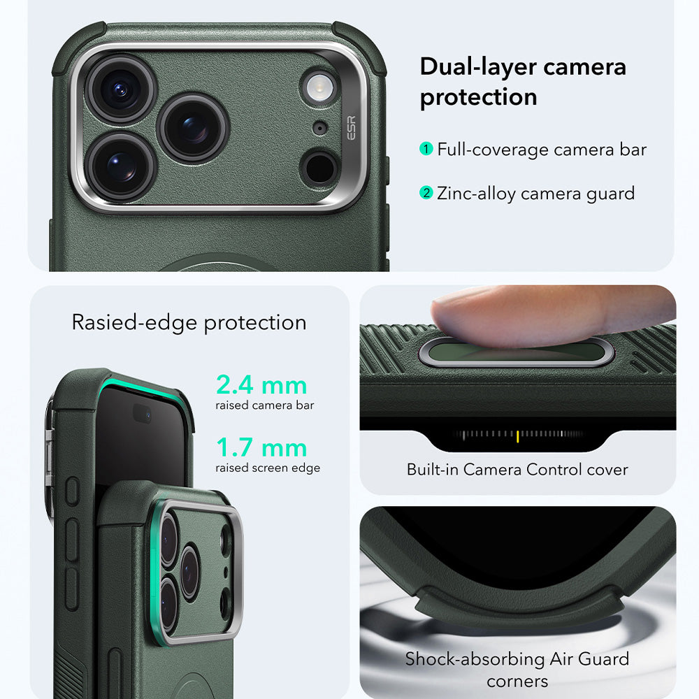 MagSafe pouzdro pro Apple iPhone 18 Pro Max / 17 Pro Max, ESR, Cyber Armor Kickstand, zelené