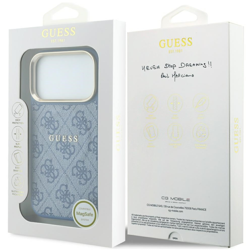 MagSafe pouzdro pro Apple iPhone 18 Pro Max / 17 Pro Max, Guess, 4G Embossed Classic, Modrá