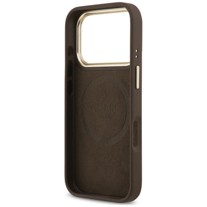 MagSafe Case for Apple iPhone 18 Pro Max / 17 Pro Max, Guess, 4G Logo Plate, Brown