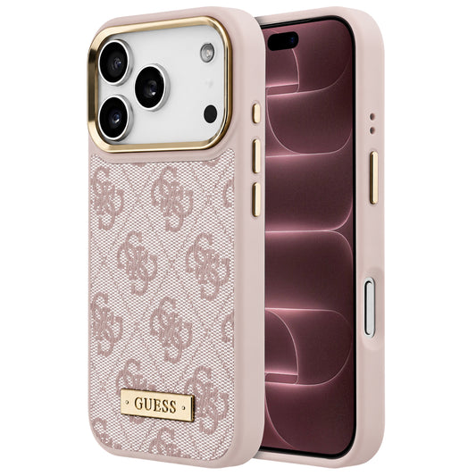 Pouzdro MagSafe pro Apple iPhone 18 Pro Max / 17 Pro Max, Guess, 4G Logo Plate, růžové