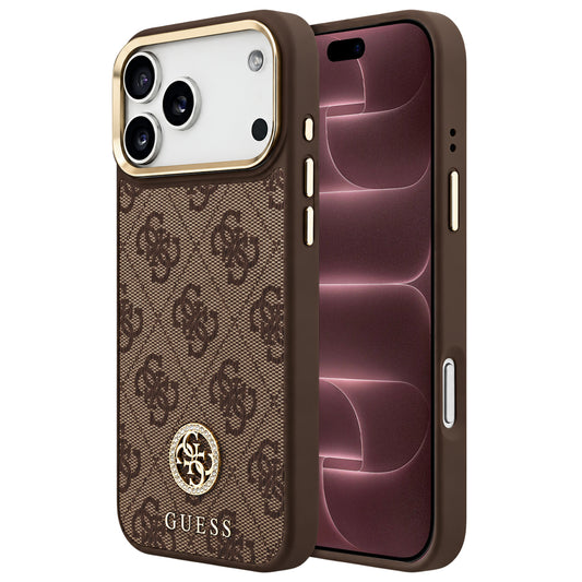 Pouzdro MagSafe pro Apple iPhone 18 Pro Max / 17 Pro Max, Guess, 4G Strass Logo, hnědé