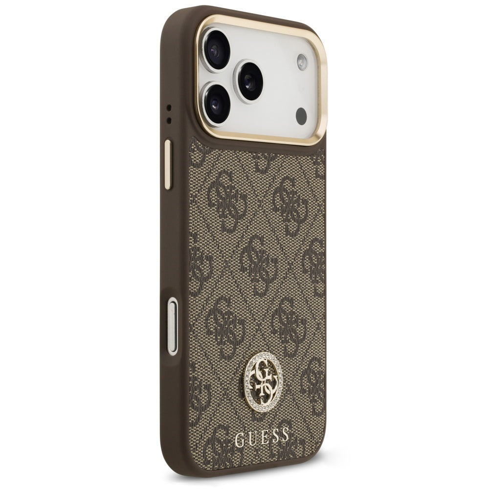 Pouzdro MagSafe pro Apple iPhone 18 Pro Max / 17 Pro Max, Guess, 4G Strass Logo, hnědé