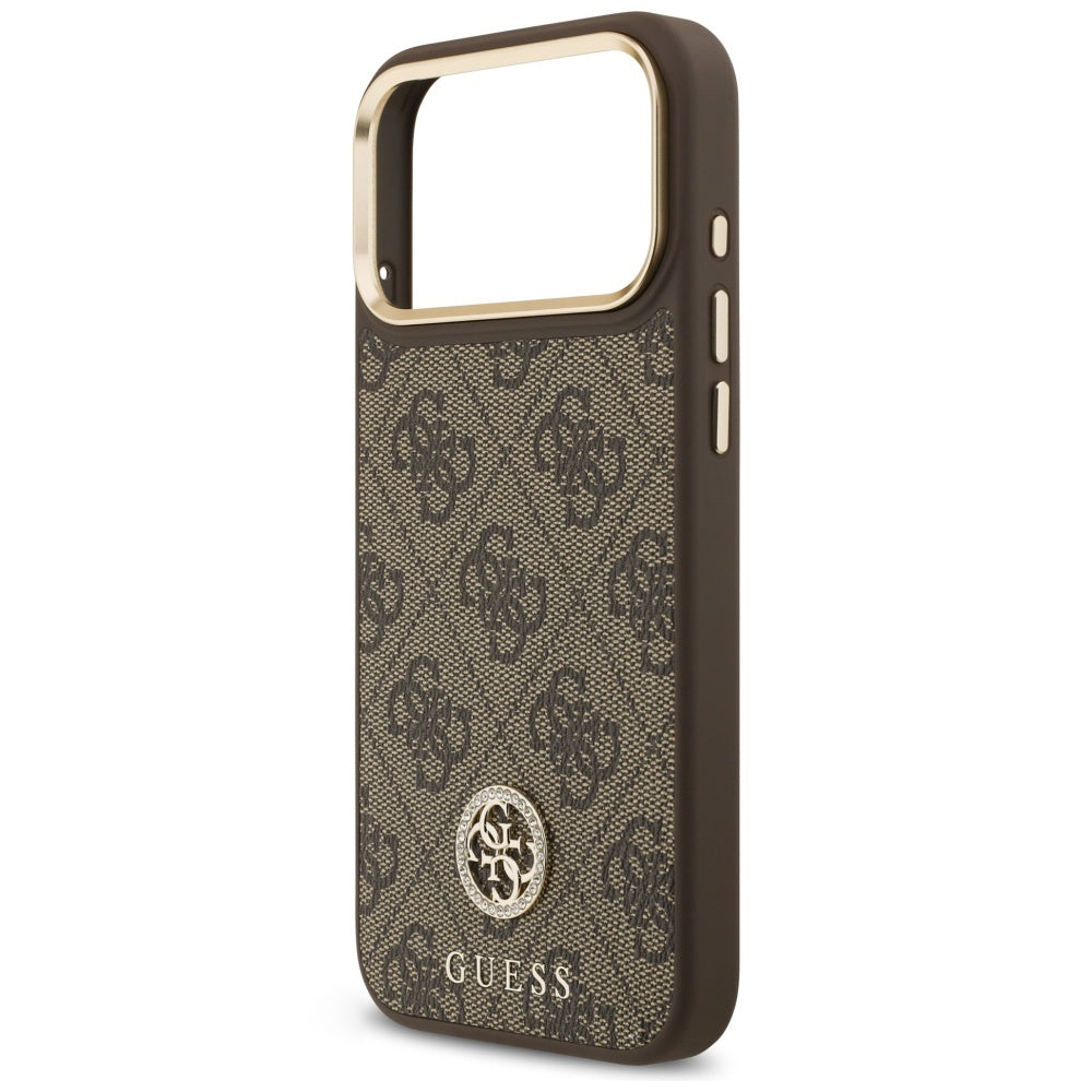 Pouzdro MagSafe pro Apple iPhone 18 Pro Max / 17 Pro Max, Guess, 4G Strass Logo, hnědé