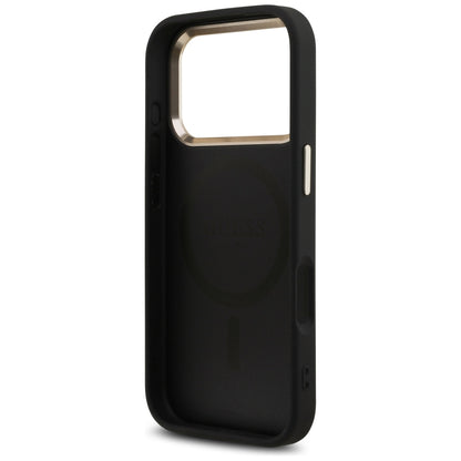 MagSafe Case for Apple iPhone 18 Pro Max / 17 Pro Max, Guess, 4G Triangle Logo, Black and Gold