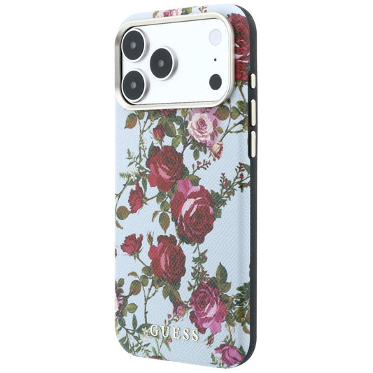 Pouzdro MagSafe pro Apple iPhone 18 Pro Max / 17 Pro Max, Guess, Blossom Roses Print, modré