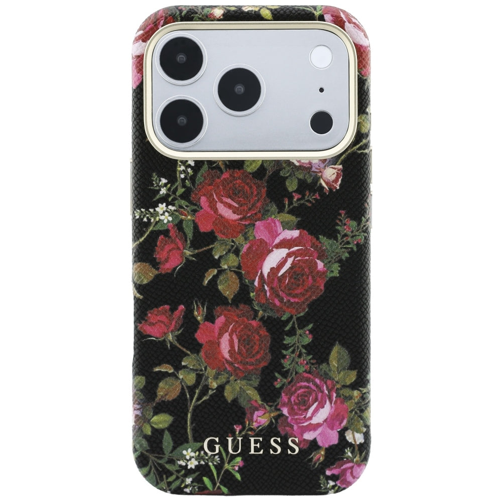 Pouzdro MagSafe pro Apple iPhone 18 Pro Max / 17 Pro Max, Guess, Blossom Roses Print, černé