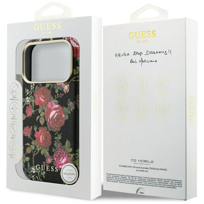 Pouzdro MagSafe pro Apple iPhone 18 Pro Max / 17 Pro Max, Guess, Blossom Roses Print, černé