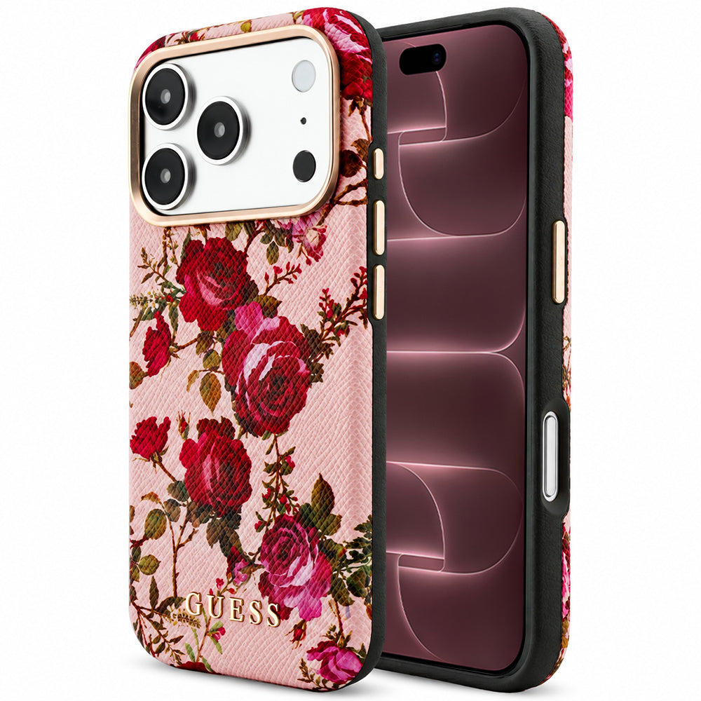 Pouzdro MagSafe pro Apple iPhone 18 Pro Max / 17 Pro Max, Guess, Blossom Roses Print, růžové