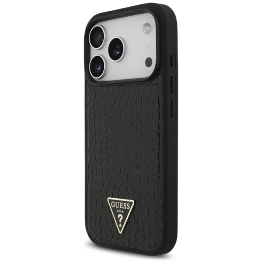 Pouzdro MagSafe pro Apple iPhone 18 Pro Max / 17 Pro Max, Guess, Croco Triangle Logo, černé