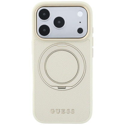 MagSafe Case for Apple iPhone 18 Pro Max / 17 Pro Max, Guess, Grained Ring Stand 360 Classic, Beige