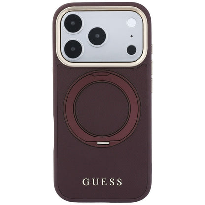 MagSafe Case for Apple iPhone 18 Pro Max / 17 Pro Max, Guess, Grained Ring Stand 360 Classic, Burgundy