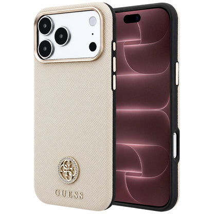 MagSafe pouzdro pro Apple iPhone 18 Pro Max / 17 Pro Max, Guess, Zrnitý kulatý logo s kamínky, Béžová