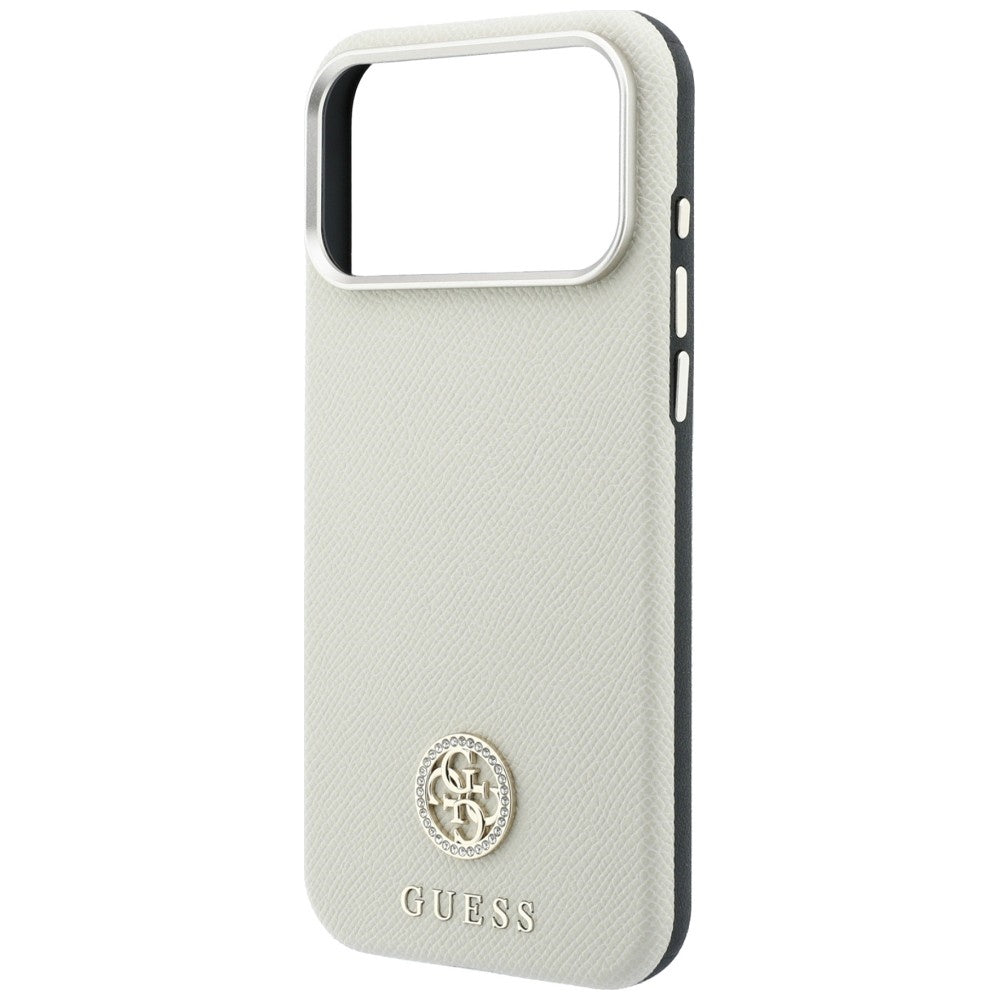 MagSafe pouzdro pro Apple iPhone 18 Pro Max / 17 Pro Max, Guess, Zrnitý kulatý logo s kamínky, Béžová