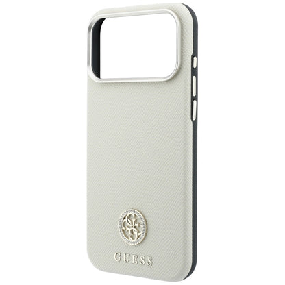MagSafe pouzdro pro Apple iPhone 18 Pro Max / 17 Pro Max, Guess, Zrnitý kulatý logo s kamínky, Béžová