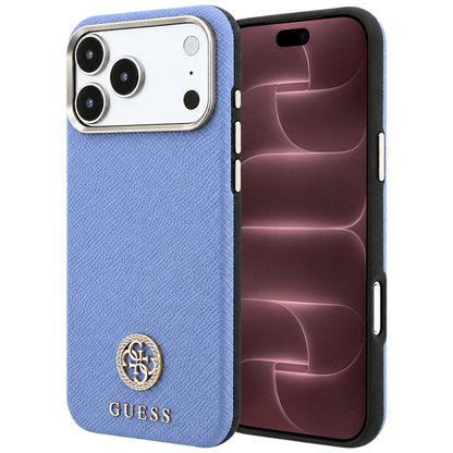 MagSafe pouzdro pro Apple iPhone 18 Pro Max / 17 Pro Max, Guess, Zrnité kulaté logo s kamínky, modré