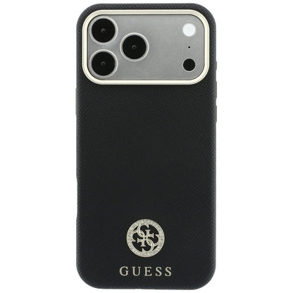 MagSafe pouzdro pro Apple iPhone 18 Pro Max / 17 Pro Max, Guess, Zrnité kulaté logo s kamínky, černé