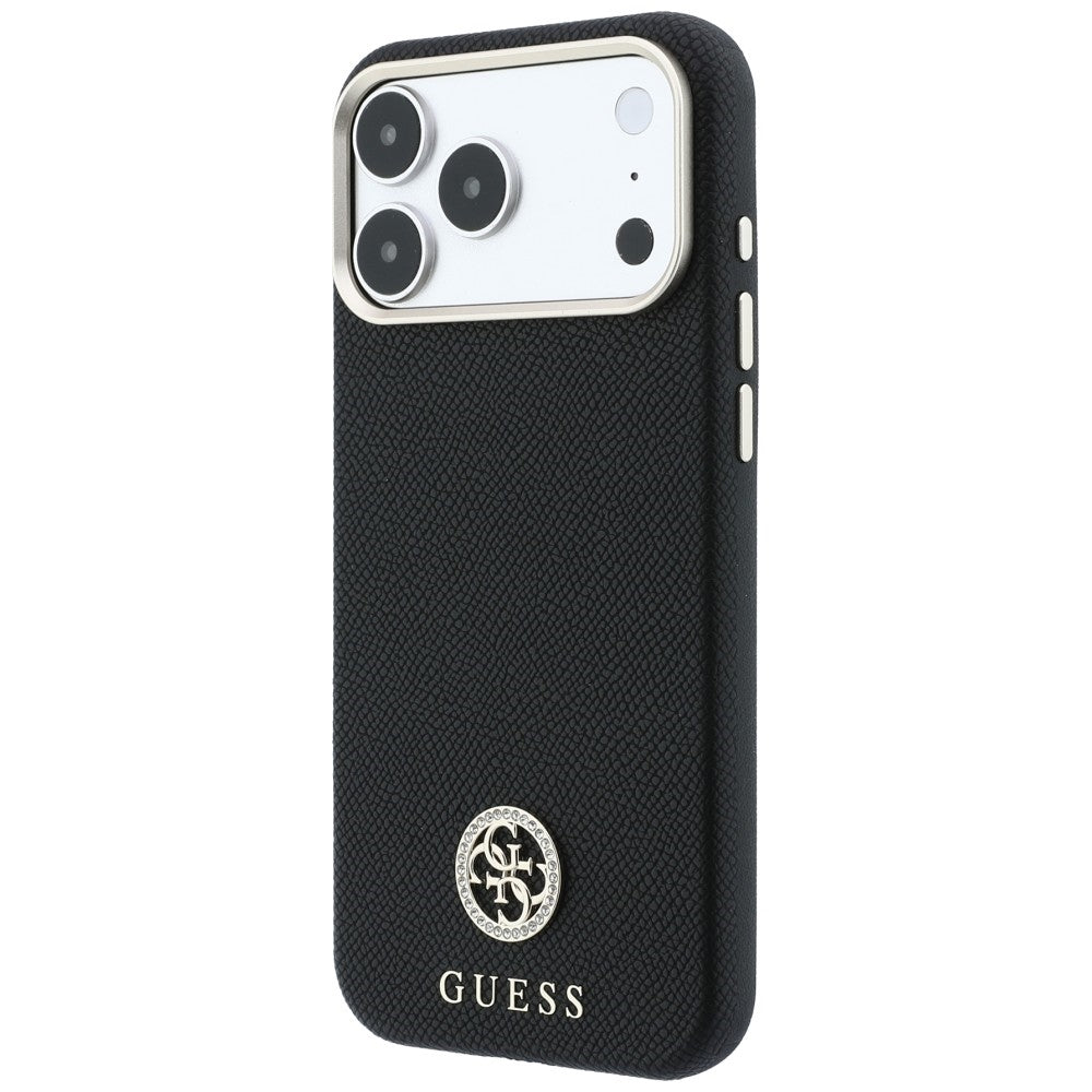 MagSafe pouzdro pro Apple iPhone 18 Pro Max / 17 Pro Max, Guess, Zrnité kulaté logo s kamínky, černé