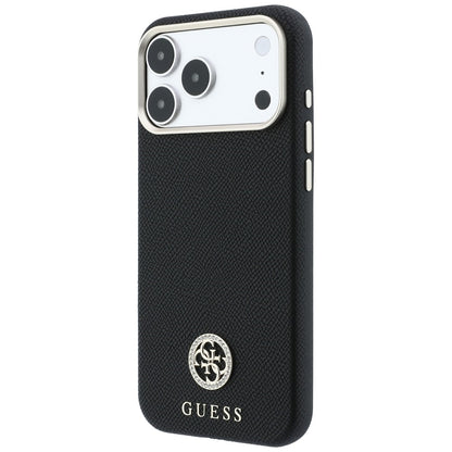 MagSafe pouzdro pro Apple iPhone 18 Pro Max / 17 Pro Max, Guess, Zrnité kulaté logo s kamínky, černé