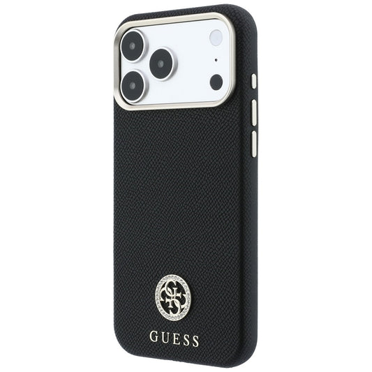 MagSafe pouzdro pro Apple iPhone 18 Pro Max / 17 Pro Max, Guess, Zrnité kulaté logo s kamínky, černé